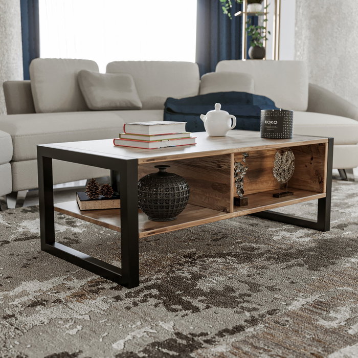 Hanah Home Mesa de Centro Industrial con Cajón en Pino Atlántico y Negro